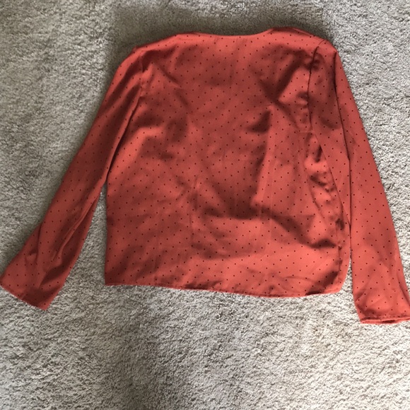 Orange and black polka dot wrap longsleeve blouse - Picture 5 of 5